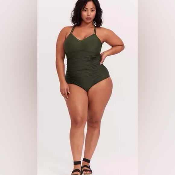 Torrid One Piece Wireless Swimsuit W/ Curved Ruching that Flattens & Flatters - Picture 1 of 15